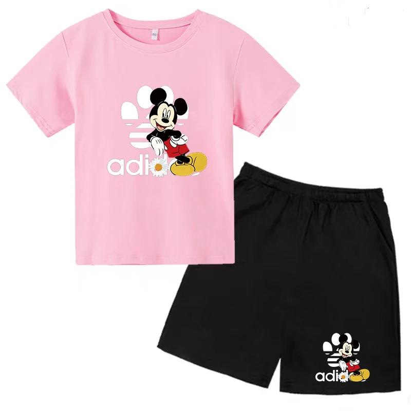 Kids T-Shirt Anime Mickey Mouse Print Boys Girls Toddler Charming Top + Shorts 2P Summer Fashion Short-Sleeved Sports Casual Set