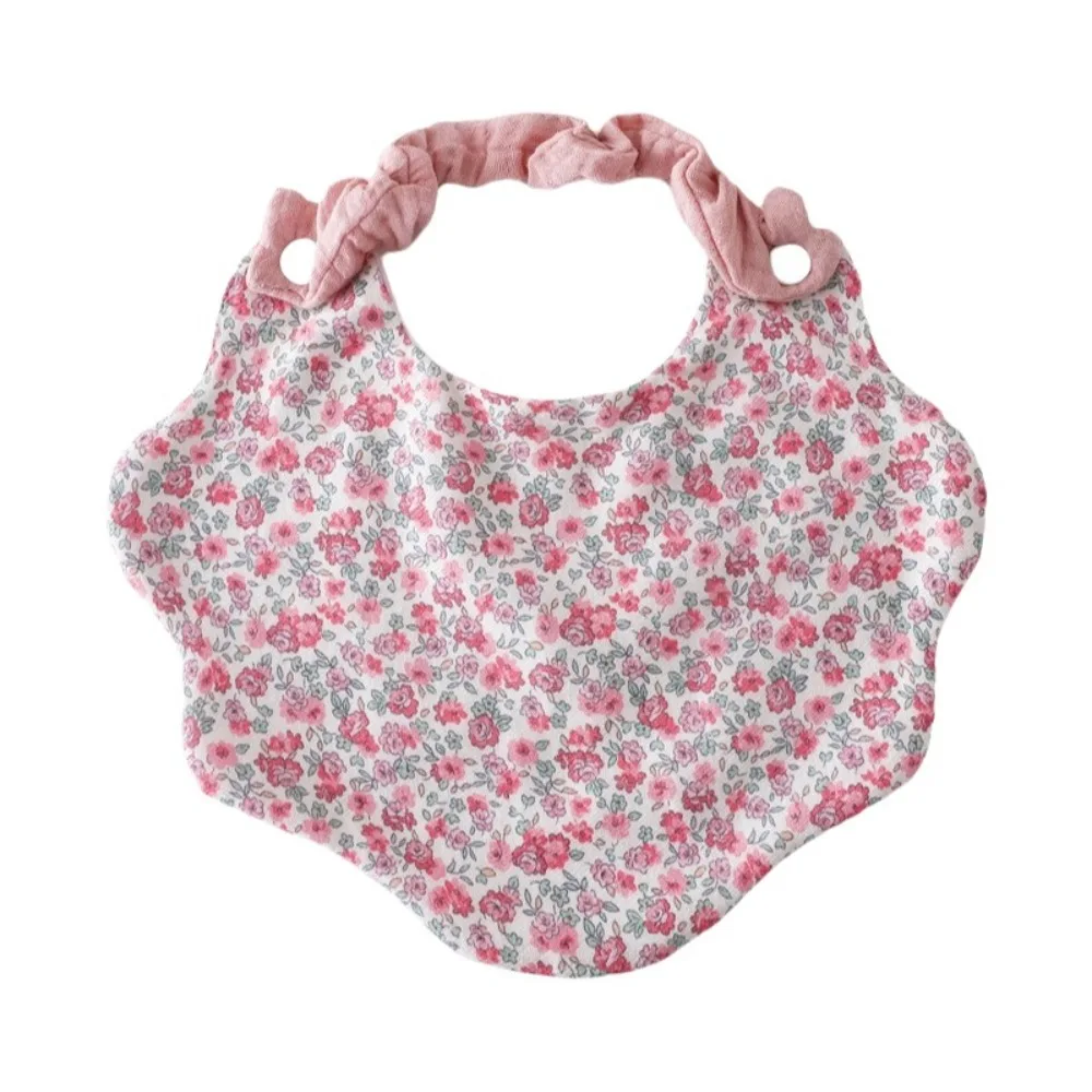 Summer Cotton Gauze Feeding Bib Printed Design Soft Texture Burp Cloth Wave Shape 360-Degree Coverage Saliva Towel For Toddlers