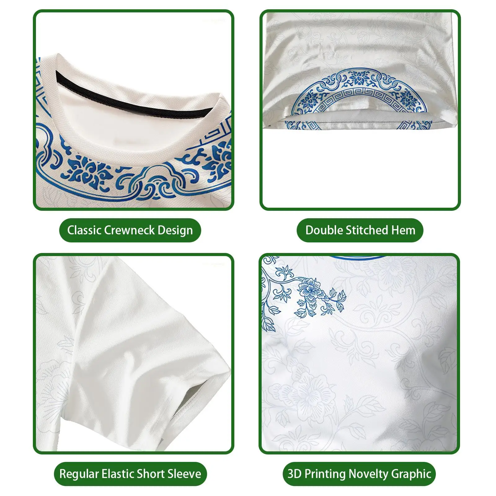 Retro Aesthetic Porcelain Print Men's And Women's T-shirt Y2K Personalized Streetwear Tees Unisex Versatile Casual Crew Neck Top