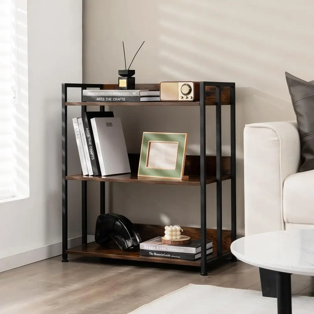 

3-Tier Bookshel, Tall Bookcase Shel with Metal e, Industrial loor Storage Shel Organizer, DIY Shelving Unit Display Rack