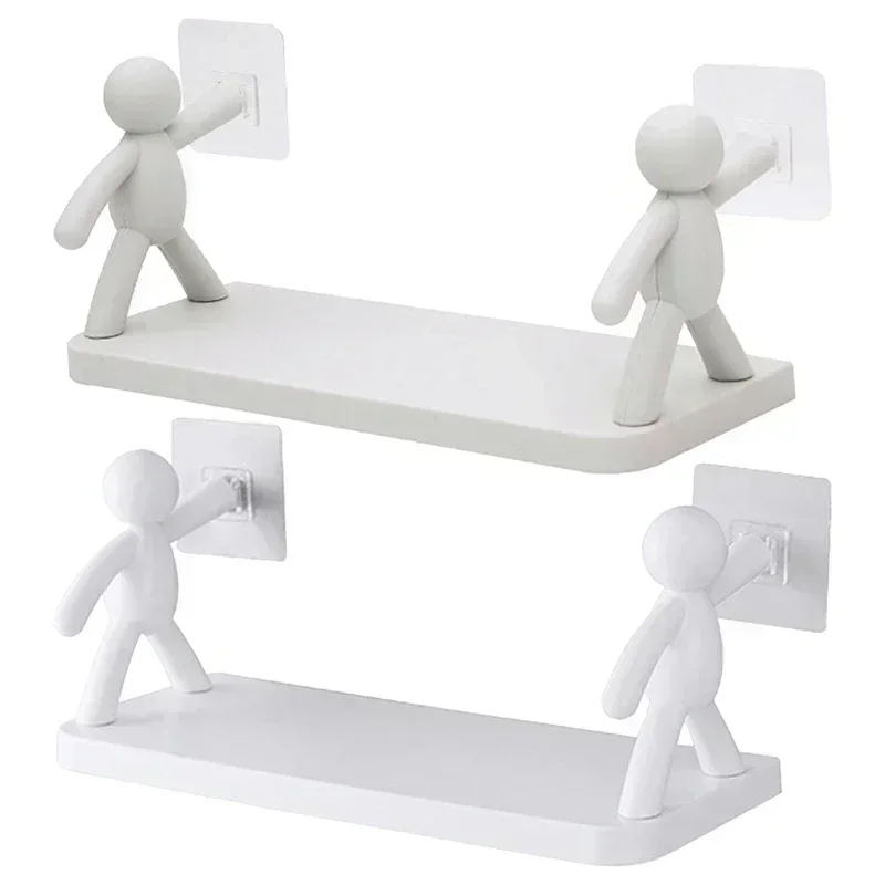 

New Creative Bathroom Storage Shelves Cute White Doll Villain Shelves Shelf Self-adhesive Bathroom Cosmetics Storage Racks