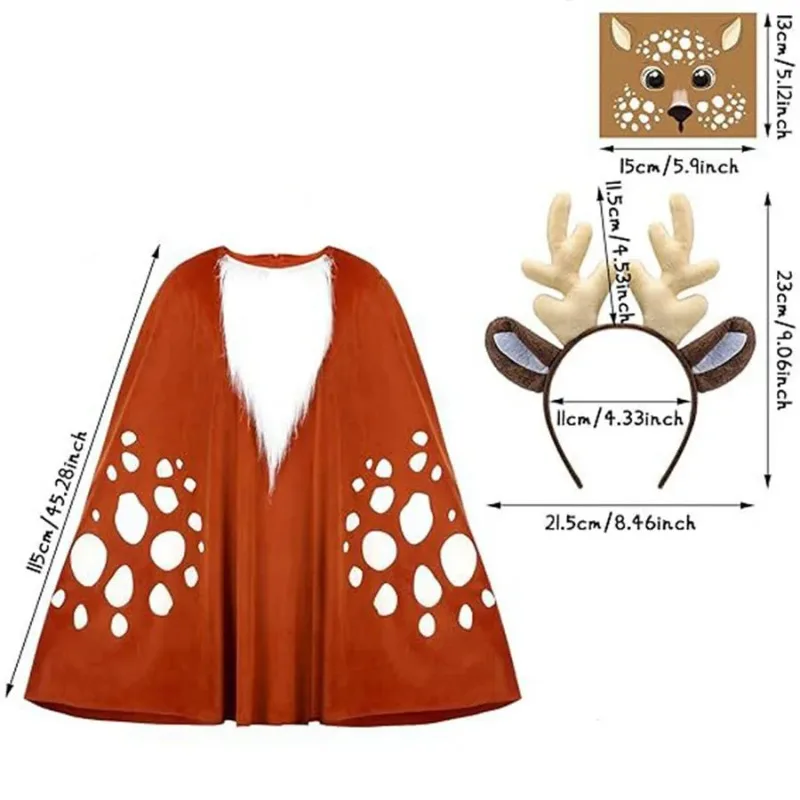 Christmas Deer Cosplay Costume Adult Women Reindeer Claok Headwear Suit Xmas Party Carnival Performance Uniform