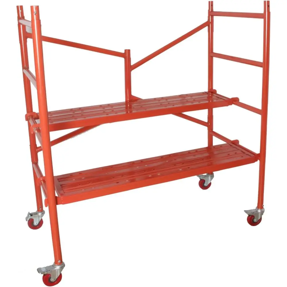 منصة سقالة 4 أقدام عالية السقالات المتنقلة سعة 770 رطل مع عجلات قفل وحقيبة أدوات، أحمر