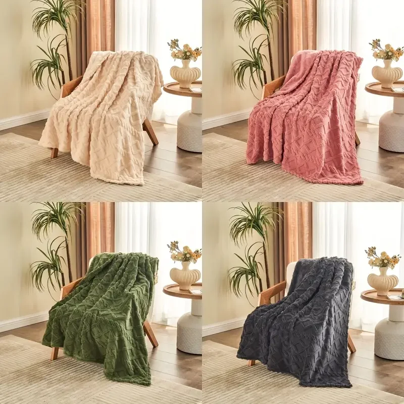 Ultra-Soft 3D Plush 1pc Luxurious Fleece Blanket - Dense Weave for Exceptional Warmth, Cozy Flannel Throw