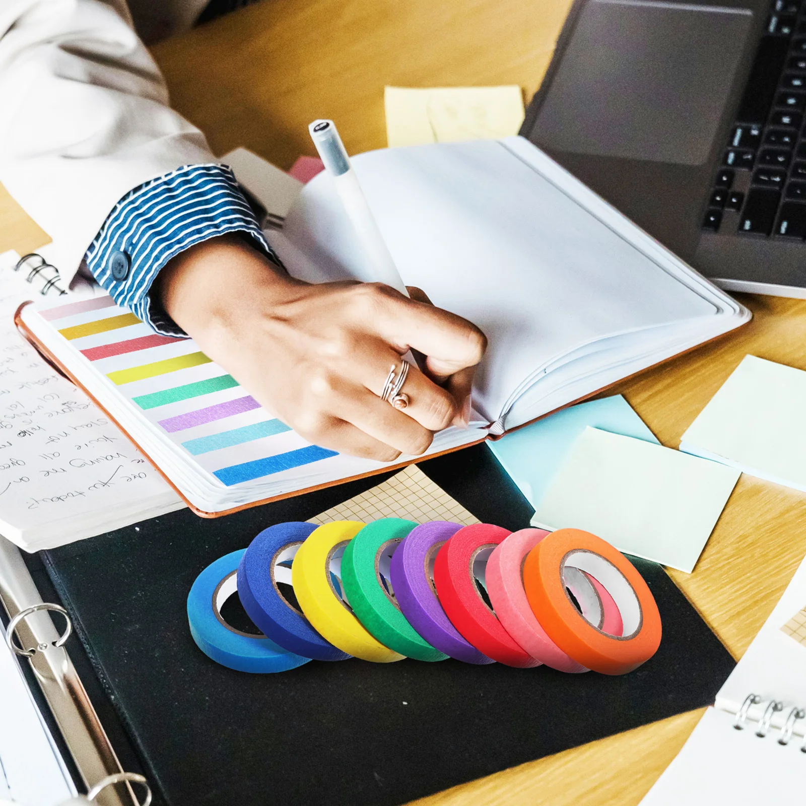 

8pcs 8 Rolls Colored Masking Diy Painters Artist Decorative Paper Tape Rainbow Labeling Tape Writable Easy Removal Craft Car