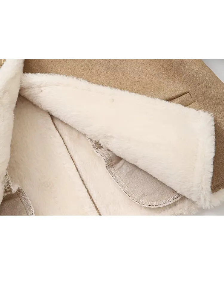 HH femmes hiver nouvelle mode bouton doré réversible veste chaude femme col rond simple boutonnage haute rue décontracté manteau court