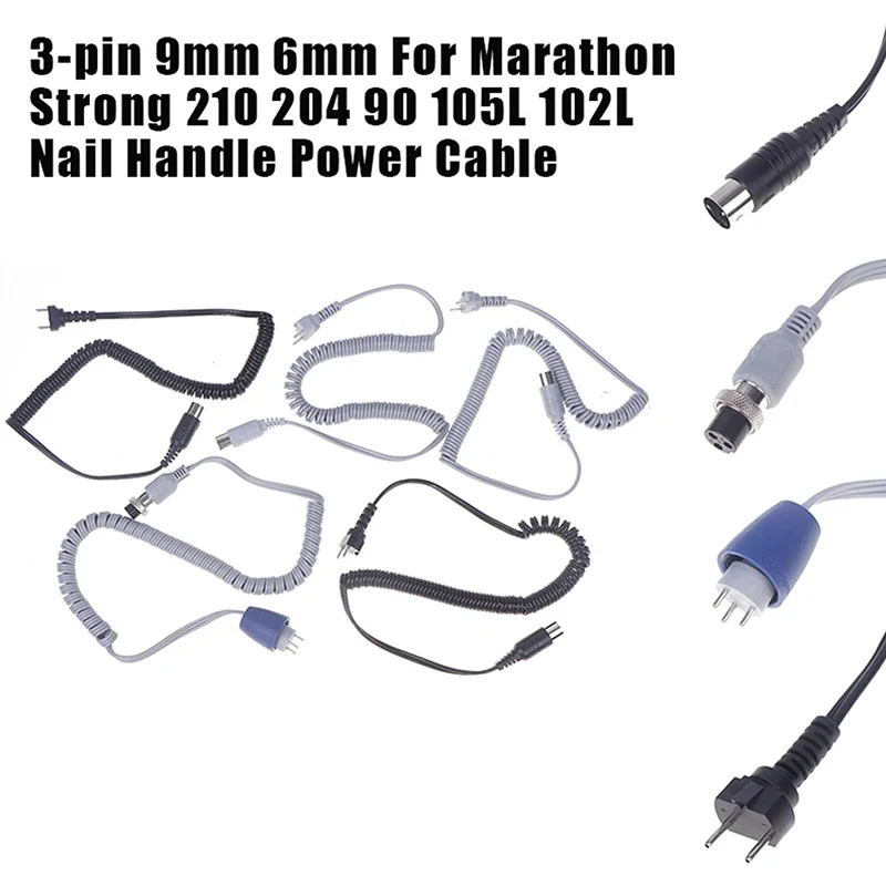Zwart Grijs 3-pin 9mm 6mm Voor Sterke 210 204 90 105L 102L Nail Handvat Power kabel Elektrische Manicure Boor Lente Draad
