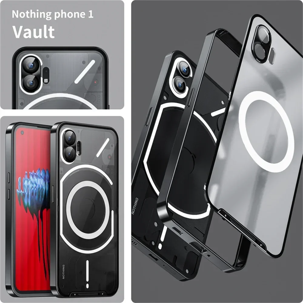 For Nothing Phone 2 1 3 Case Shockproof Aluminum Frame Lock Function Matte PC Cover Funda For Nothing Phone 3 2 1 Magsafe Case