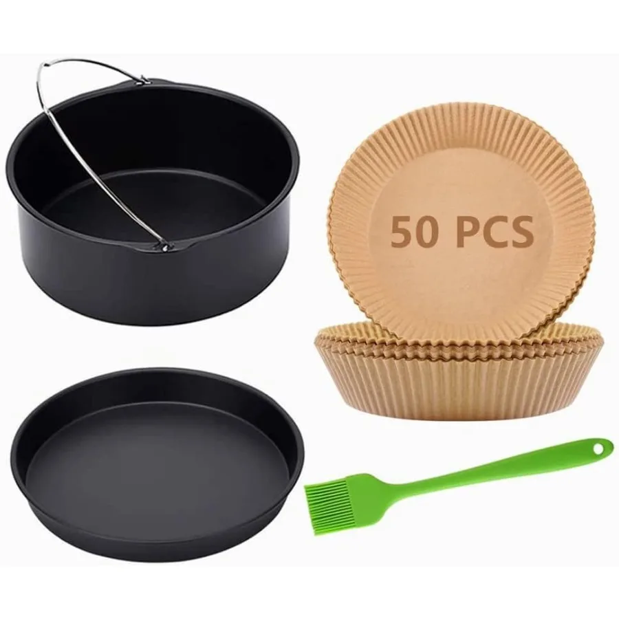 

Air Fryer Accessories7 ih Cake Barrel Pizza Pan 50 Pcs Baking Paper and Silicone Brush for Ninja Gowise Cosori Phillips Cozy Go
