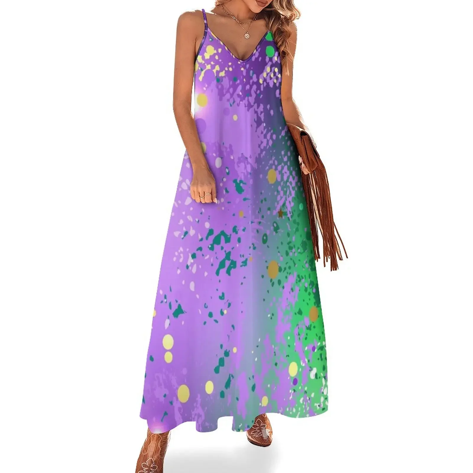 Painted Mardi Gras Background Sleeveless Dress Women's summer dresses dresses for women