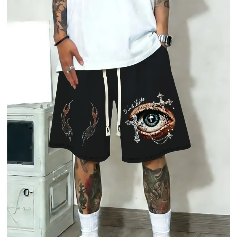 Men's Gothic Style Dark Shorts for Daily Street Wear, Summer Sports and Fitness Shorts Suitable for Both Men and Women