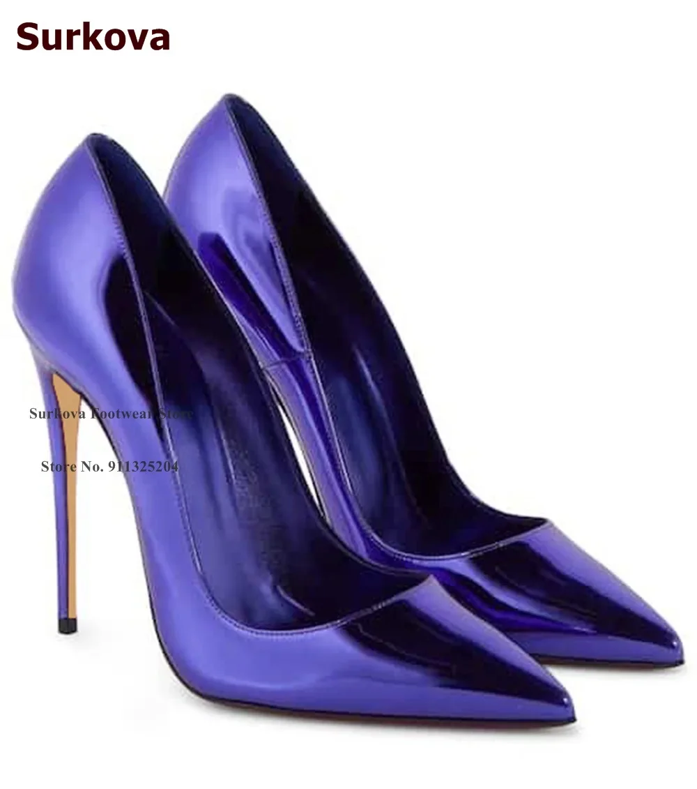 Surkova Hologram Iridescent Red Purple Patent Leather High Heel Shoes 12cm 10cm 8cm Stilettos Reflective Mirror Leather Pumps