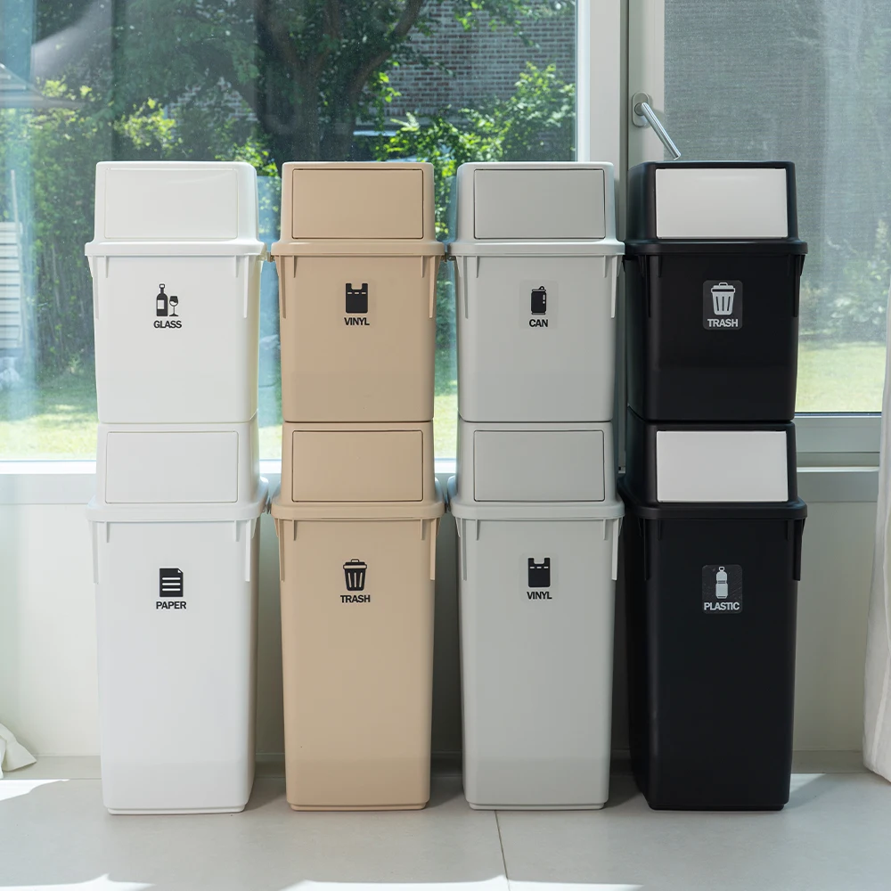 Stapelbare, große Recycling-Vorratsbehälter, 35 l/60 l, 1 Sätze Mülleimer, Abfallbehälter-Sortierer mit Deckel und Halter für Zuhause, Küche und Innenbereich