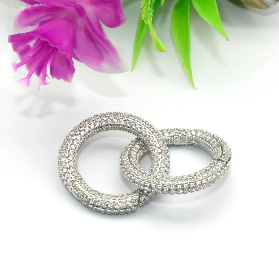 Hgih Quality Full Zircon Cubic Setting Round Shape 26mm Openable Press Clasp For Fashion Women Necklace Making Findings