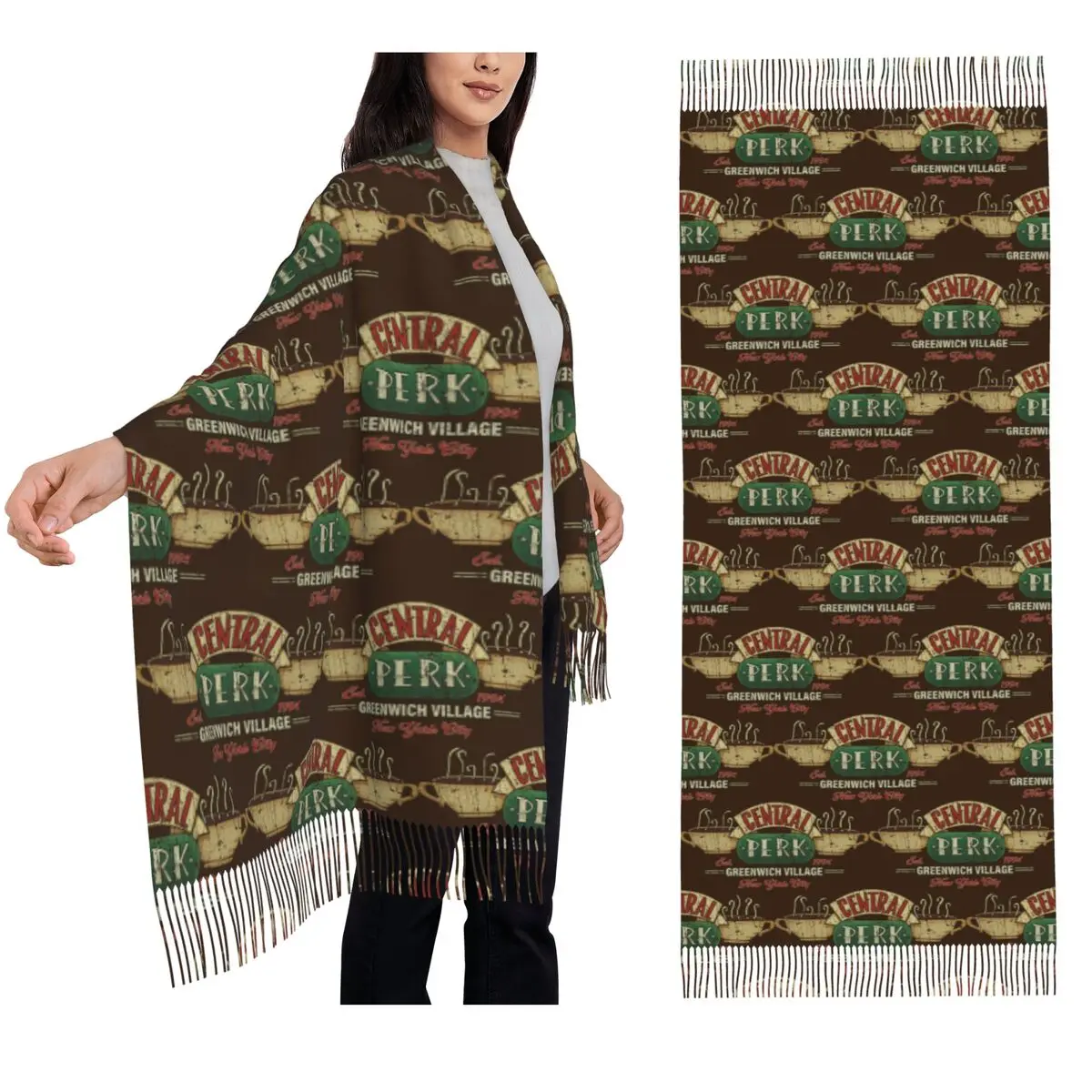Central Perk Friends Logo Scarf Tassel Scarves for Women Soft Warm Shawls and Wraps Long Fall Winter Shawl Wrap