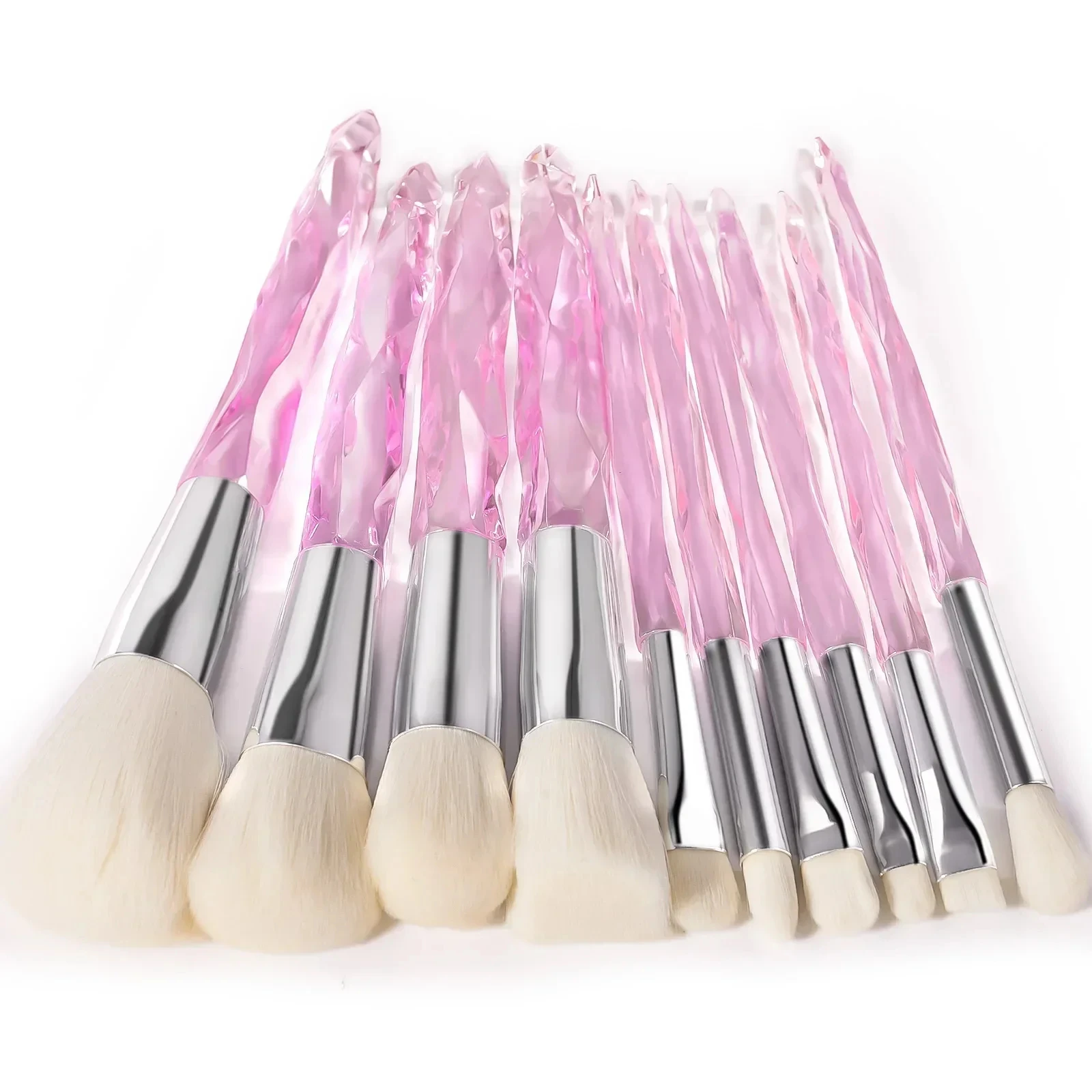 Make-up-Pinsel-Set, 10 Stück, Kristall, transparenter Griff, Kabuki-Puder, Foundation-Pinsel, Concealer, Lidschatten, Eyeliner, Augenbrauenpinsel