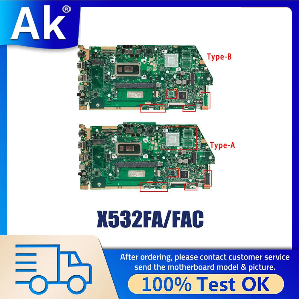 Notebook Mainboard For Asus X531FA X532FAC X532FLC X531F  X532F S531F Laptop Motherboard With i3 i5 i7 8th 10th CPU 4G 8G RAM