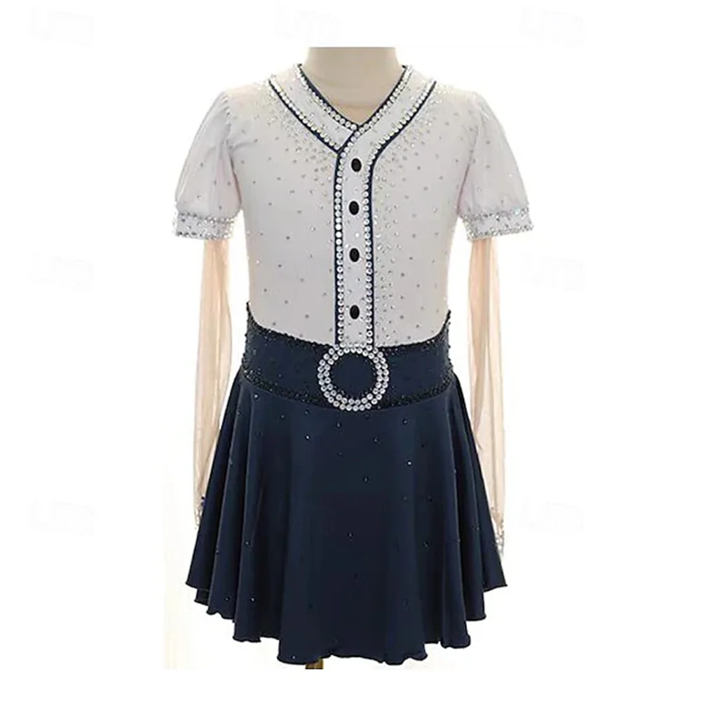 

Figure Skating Dress Women Stretchy Training Practice Professional Skating Wear Thermal Warm Crystal/Rhinestone Long Sleeve