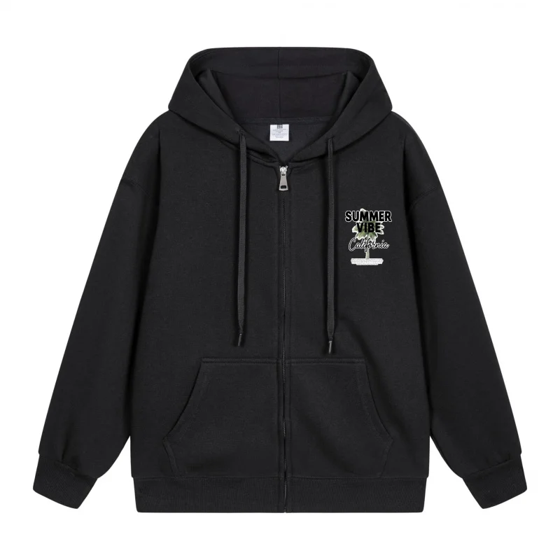 

Men's Zip-Up Hoodie Silver Logo On Black Hoodie 2025 New Style Casual Couples’ Style Couples’ Style