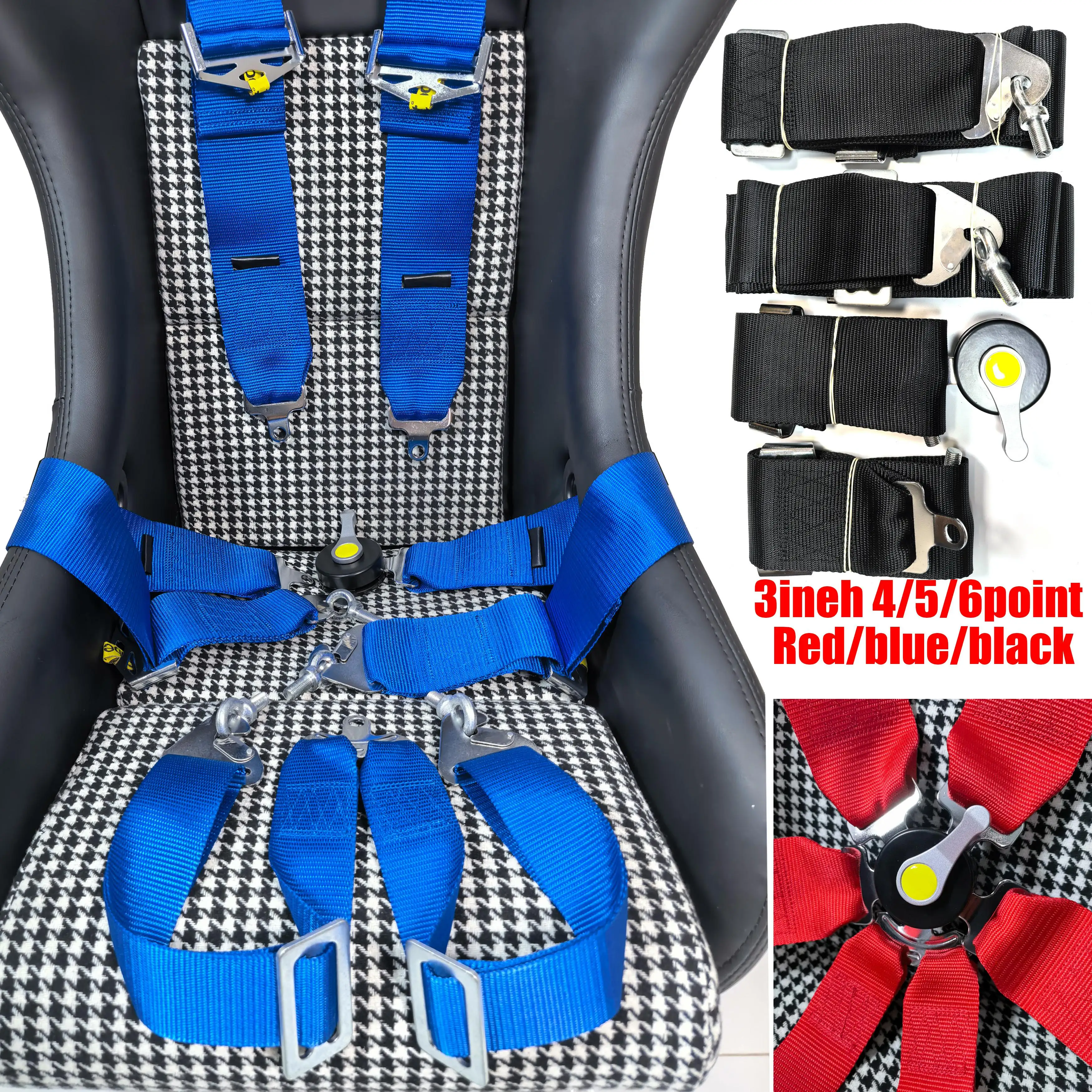 4/5/6-Point Racing Harness, 3 Inch Camlock Quick Release Safety Seat Belt, Universal for Racing Bucket Seat