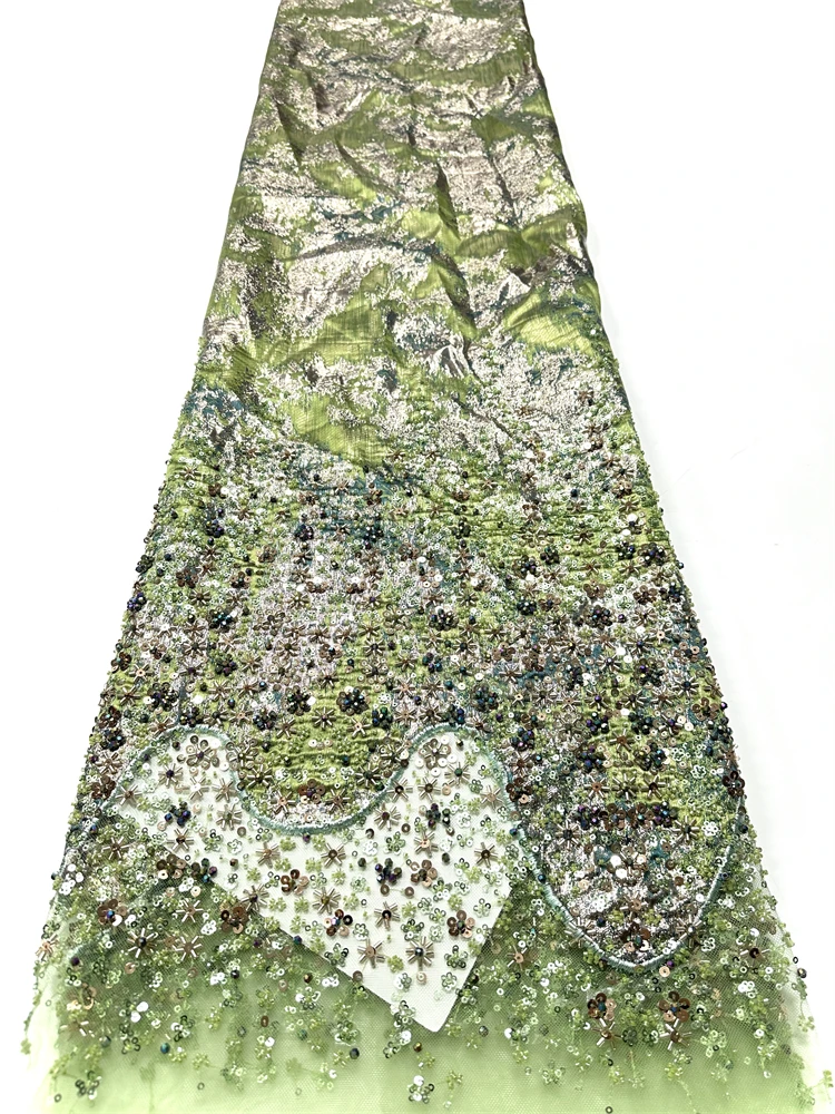 

2026 Luxury French Net Embroidery Beads Lace Fabric African Nigerian Sequins Mesh Lace Fabric For Wedding Dress Sewing Material