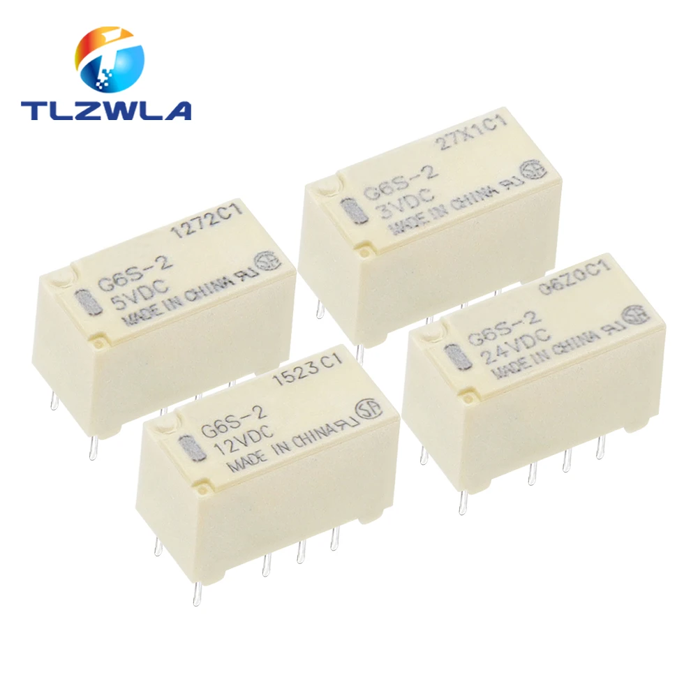 5 sztuk nowy G6S-2 5VDC 12VDC 24VDC przekaźnik sygnałowy 8Pin DC 5V 12V 24V 2A Mini przełącznik sygnałowy przekaźniki