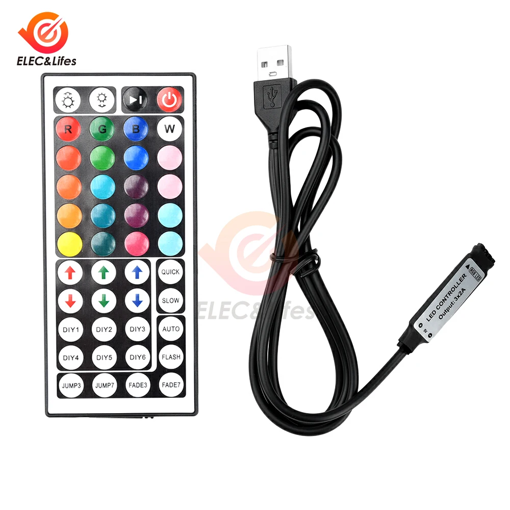 

Светодиодная лента USB 5 В/DC 5-24 В, 44 клавиши, контроллер RGB, ИК-пульт дистанционного управления, диммер для 5050 2835 RGB светодиодная лента, подсветка телевизора