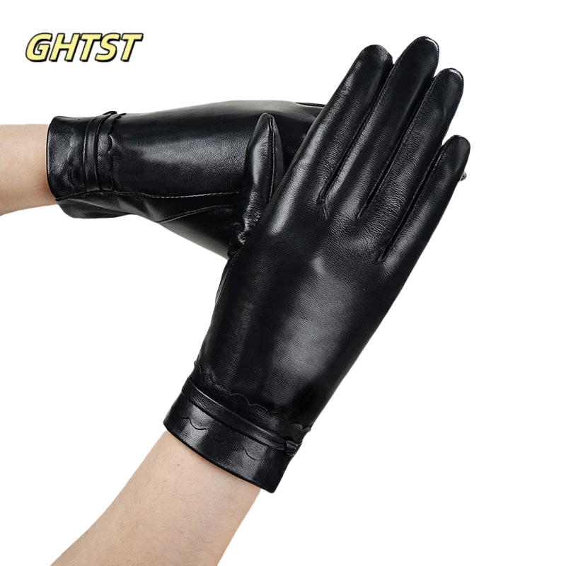 Hot Sale Simple Black Women Gloves Fashion Real Leather Driving Gloves Ladies Warm Thickened Outdoor Short Gloves