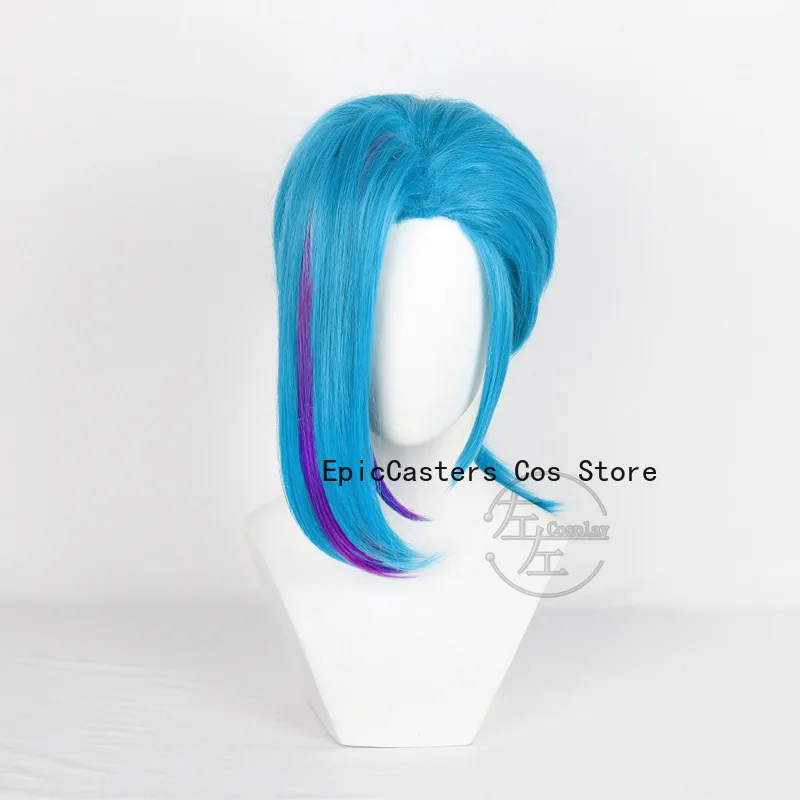 Vi Jinx Parrucca Cosplay Arcane Stagione 2 Vi 45 cm Capelli neri Jinx 45 cm Capelli blu Donna Uomo Halloween LOL Gioco di ruolo Parrucca + Protezione parrucca