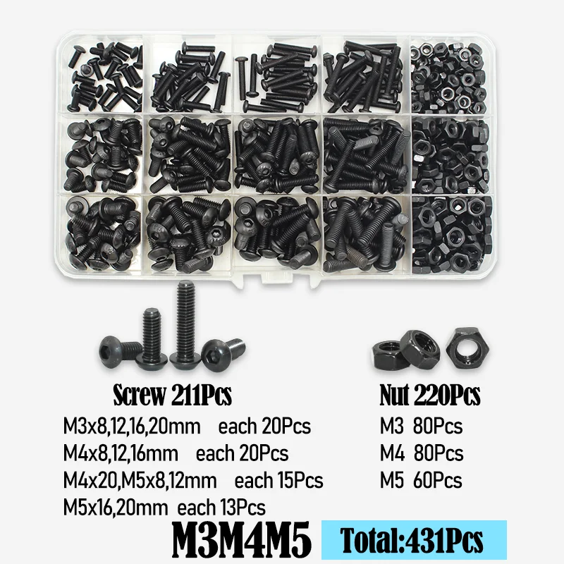 2510 bis 142 runder Sechskantschraubensatz M2 M2,5 M3 M4 M5 M6 Schwarz 10,9 Grade Innensechskant-Inbussantrieb Maschinenschrauben Bolzen ISO7 – Detail 8