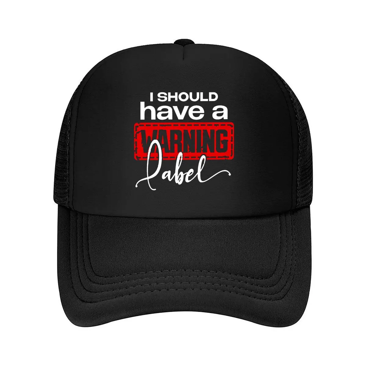 Red WARNING Distressed Alert Graphic Minimalist Design Mesh Baseball Cap Hip Hop