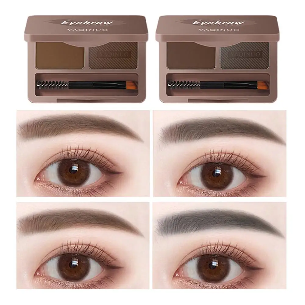 2 colori ombretto in polvere trucco nero marrone caffè impermeabile sopracciglio in polvere ombretto Palette per sopracciglia con pennello crema per sopracciglia