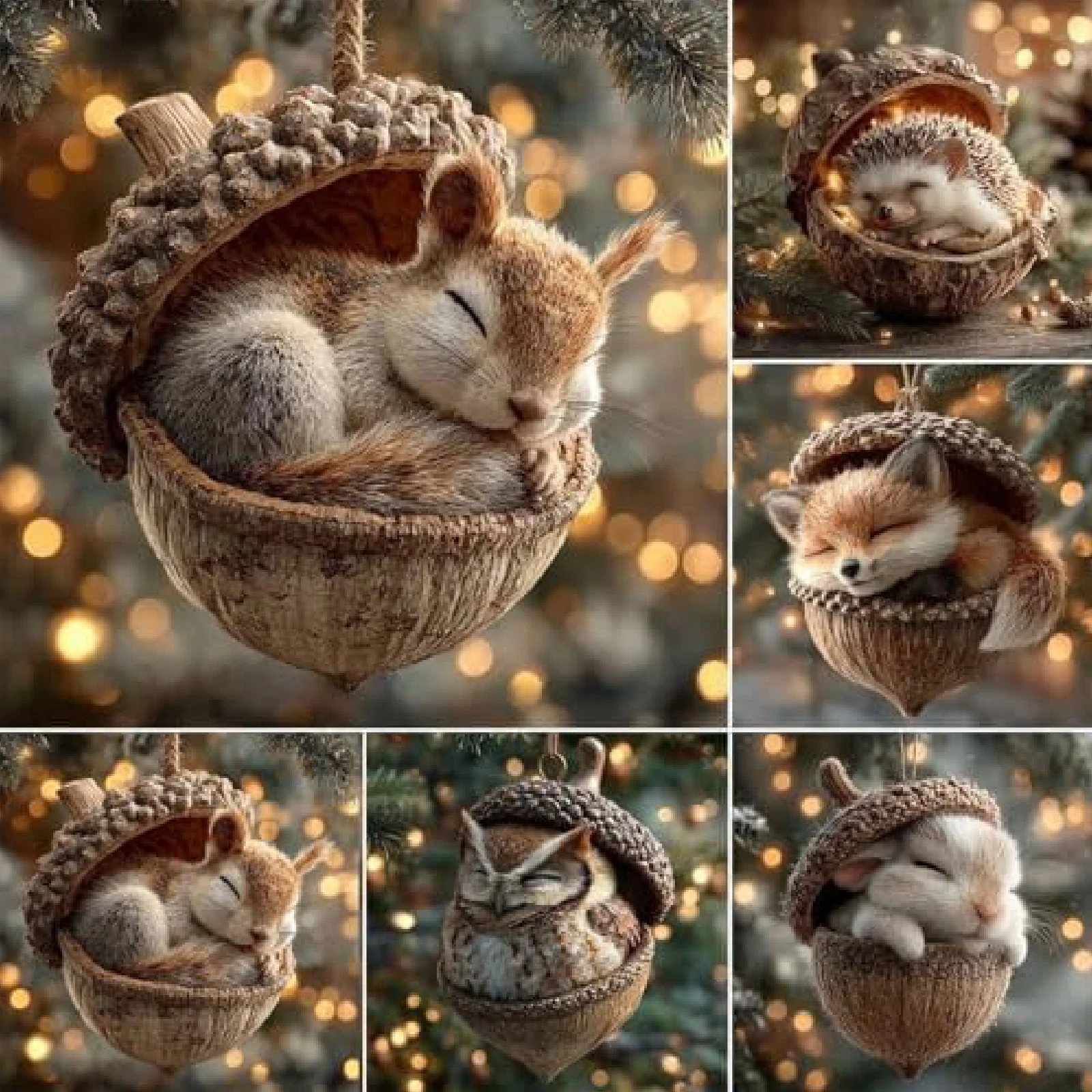 

2026 New Animal Christmas Ornaments2DCute Christmas Pendant Animal Forest Animal Acorn Ornaments Cozy Forest Christmas Ornaments