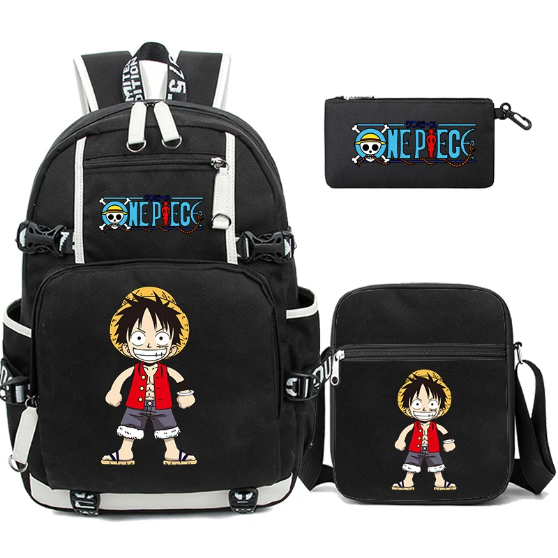 3Pcs/set Anime One Piece Big Capacity Backpack Monkey D. Luffy Teenagers Student Schoolbag Boy Girl Rucksacks Back To School