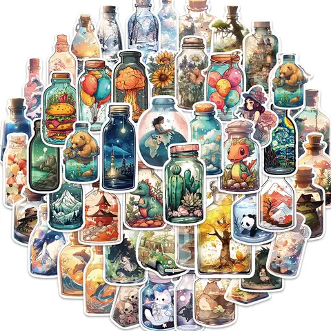 10/30/50pcs Vintage Ins Cute Bottle Animal Cartoon Stickers Kawaii Aesthetic Decals Toy Laptop Phone Notebook Decoration Sticker