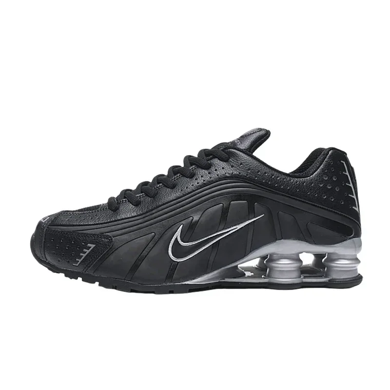 

Горячие кроссовки Nike Shox R4, черные, серебристые, модные, с амортизацией воздушных колонн, удобные мужские кроссовки в стиле ретро для спорта на открытом воздухе