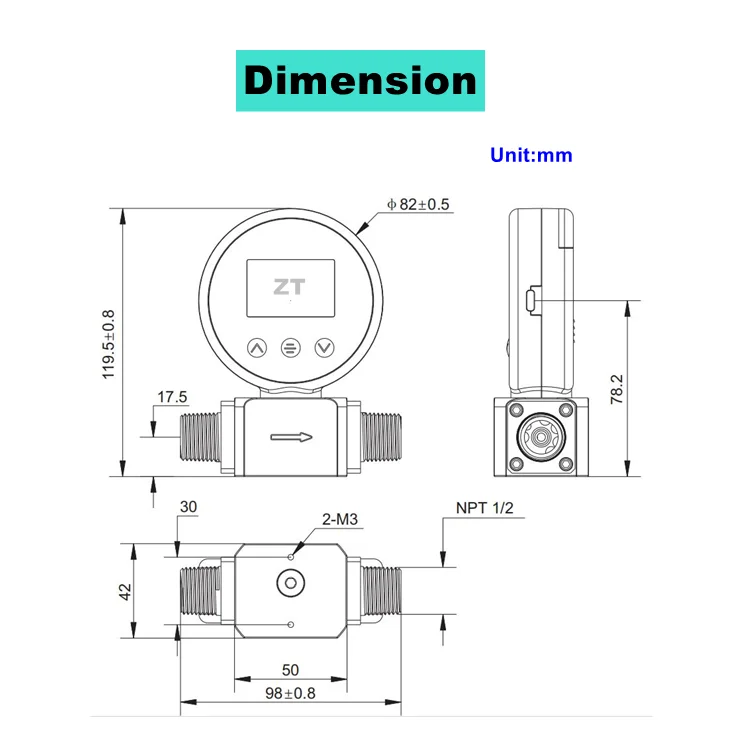 RS485 Modbus air nitrogen argon carbon dioxide other dry clean non-corrosive gases Thermal mass flowmeter display