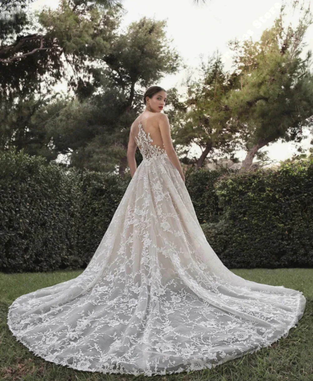 2024 Sexy V-Neck Wedding Dresses For Women Lace  Print Bridal Gowns Ball Tulle Bride Princess فساتين سهرة Wedding dresses