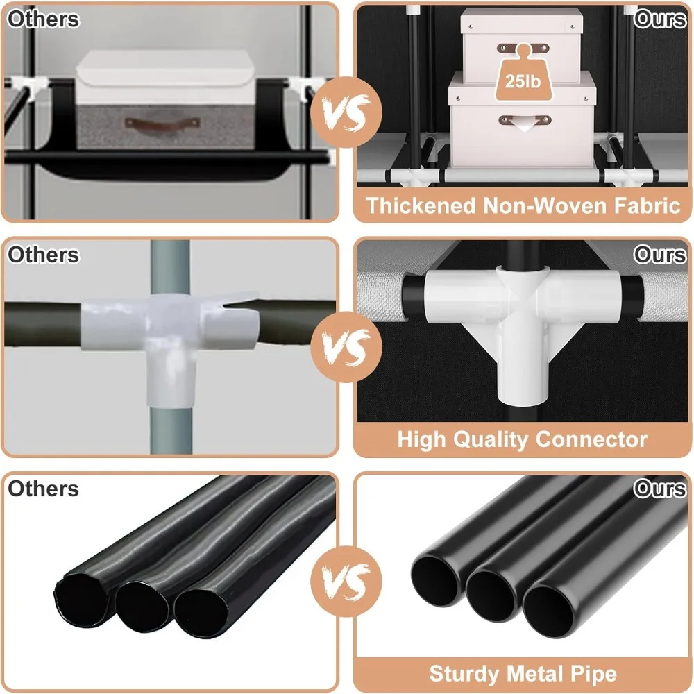 خزانة محمولة لتعليق الملابس، خزانة ملابس محمولة بسعة كبيرة 67 بوصة مع غطاء، 4 أرفف تخزين و4 هرتز #6