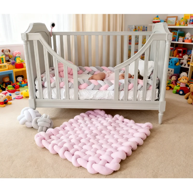 

Knotted Braided Plush Mat, Baby Infant Newborn Sleeping Tummy Time Playing Nursery Rug Knot Floor Cushion, Handmade Soft Fabric