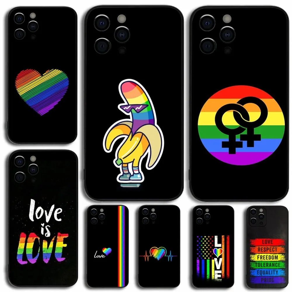 

LGBT Rainbow Gay Lesbian Phone Case For Apple iPhone 15,14,13,12,11,Pro,X,XS,Max,XR,Plus,Mini Soft Black Cover