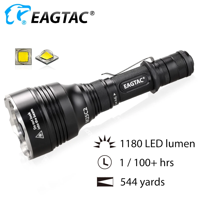 

EAGTAC M25C2 LED Tactical Flashlight 1180 Lumens 544 Yards Long Throw for Hunting SOS Strobe Momentary On Off 18650 Flashlight