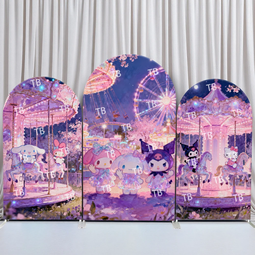 

Sanrio Characters Carnival Carousel Style Arch Backdrop Cover Dreamy Festive Scene For Kids Birthday Baby Shower Photo Booth