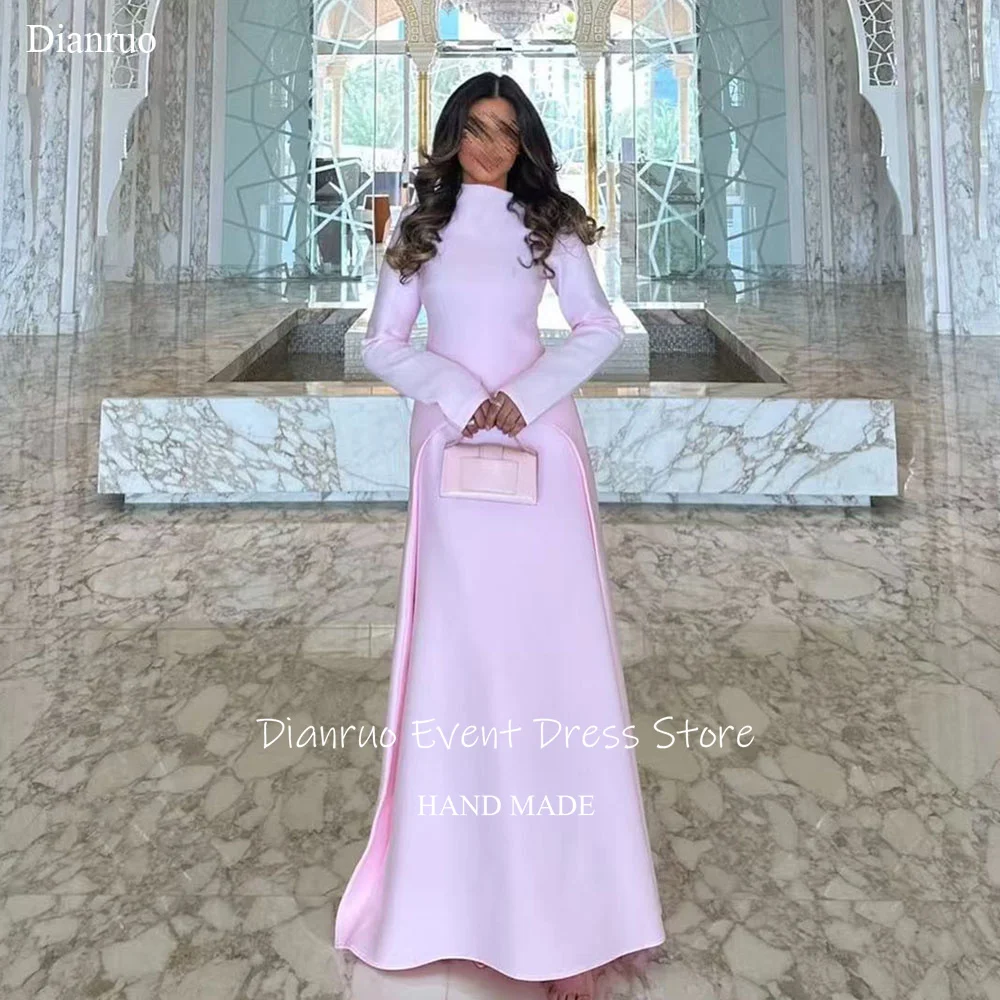 

Dianruo Modest High Collar Evening Dress Satin Ruched Special Occasion Gowns A Line Lavender فساتين للمناسبات الخاصة Customized