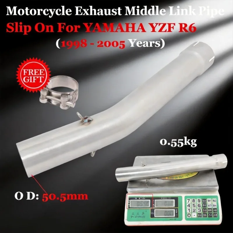 For YAMAHA YZF R6 YZF-R6 1998 - 2005 Years Motorcycle Exhaust Escape Modified Middle Link Pipe Connecting 51mm Moto Muffler Tube
