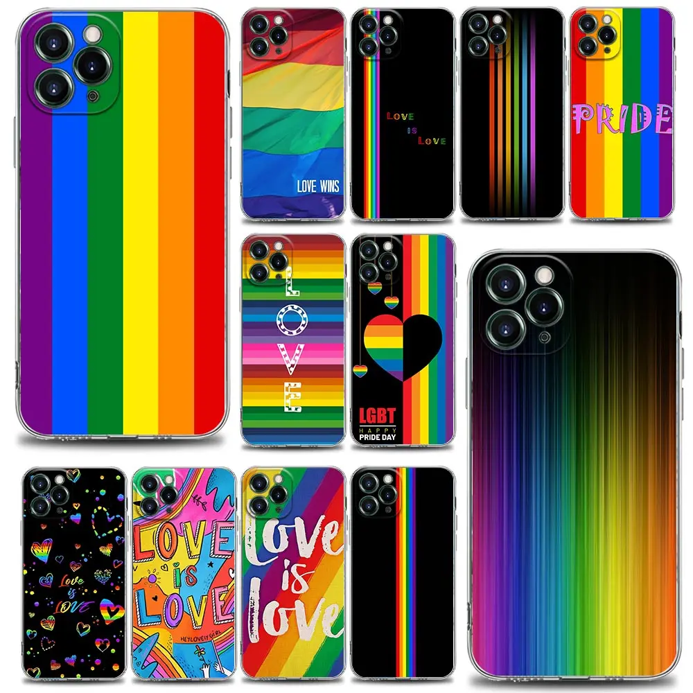 

Pride Flag Lesbians Phone Case For iPhone 14 15Pro Case 13 12 11 15 Pro Max Mini 7 8 Plus XS Fundas Clear Cover Gay LGBT Rainbow