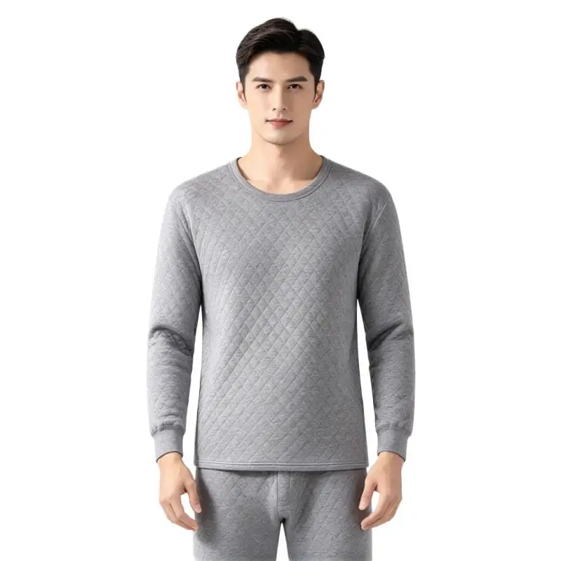 Men's pure cotton autumn winter set middle-aged elderly people thermal underwear medium-thick three-layer long johns warm soft