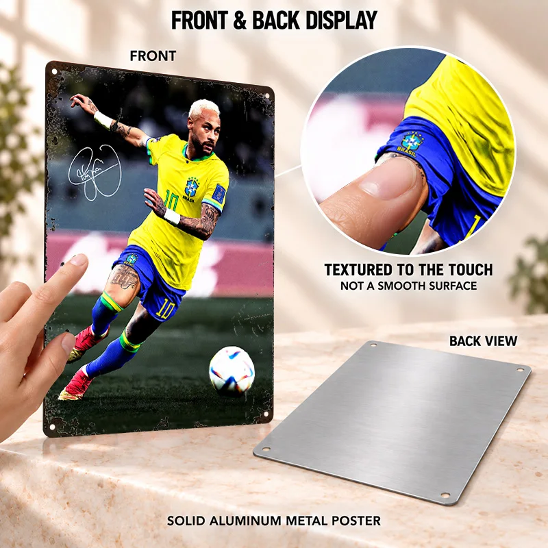Neymar Jr Aluminum Posters Competitive Spirit Style Sports Lounge Wall Art Customized Metal Sign Collector Gift For Supporters