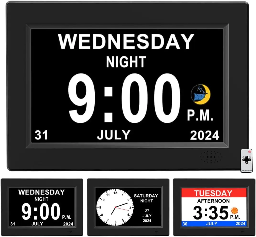 

8-Inch Large Digital Alarm Clock with Calendar, Auto-Dimming, Power Outage Memory for Elderly & Visually Impaired