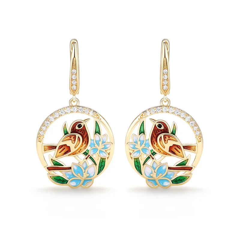 Huitan Phantasie Vogel Design Emaille baumeln Ohrringe für Frauen kreative Braut Hochzeit Ohrringe neue trend ige Schmuck Drop Shipping